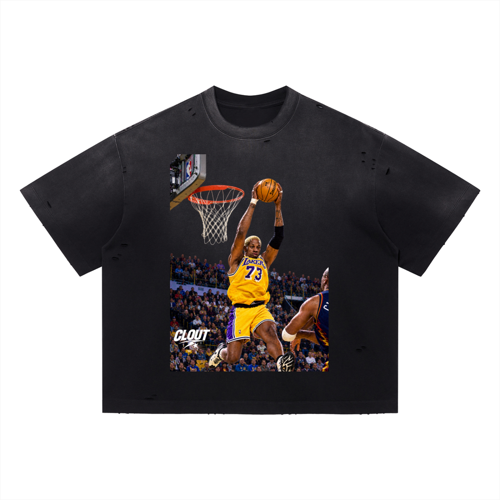 Above the Rim Vintage Washed Distressed Boxy Oversized T-Shirt